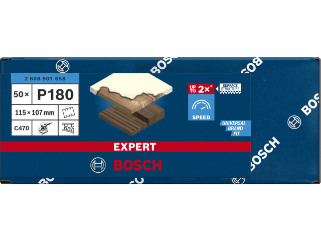 Brusni papir EXPERT C470 z 6 luknjami za vibracijske brusilnike, Dimenzije: 115x107mm, Zrnatost: 180, 2608901658